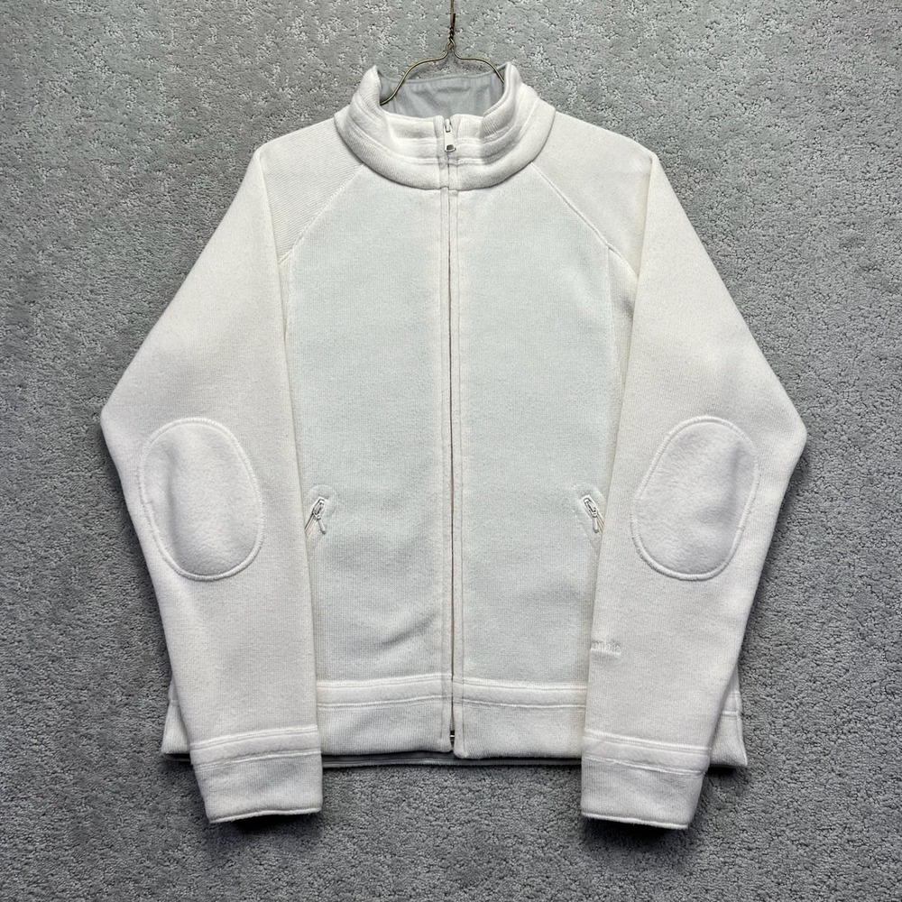 Columbia XCO Jacket Womens Large White Full Zip Fleece Elbow Patches Outdoor